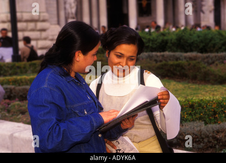 Mexican people, young adult woman, female college student, interviewer, interviewing, conducting survey, Mexico City, Federal District, Mexico Stock Photo
