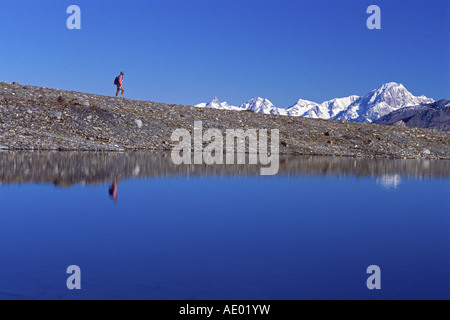 Lake Mean Martin in the National Park of Vanoise, with the Mont Blanc in the background, France, Alps
