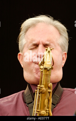 American saxophonist Scott Hamilton performing at Brecon Jazz Festival Powys Wales UK Stock Photo