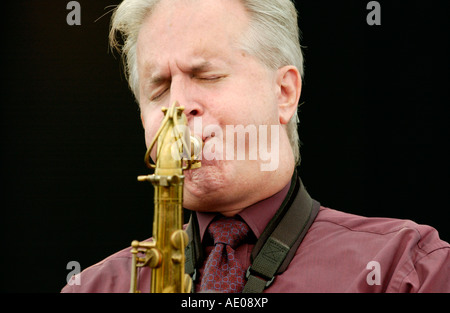 American saxophonist Scott Hamilton performing at Brecon Jazz Festival Powys Wales UK Stock Photo