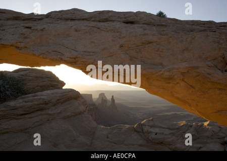 View on Washer Woman Arch through Mesa Arch Canyonlands national park Utah USA Stock Photo
