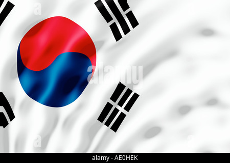 The South Korean flag shown with ripples caused by the wind Stock Photo