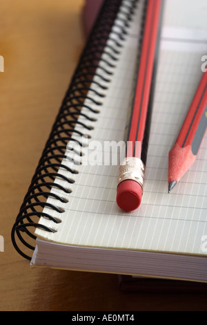 Still life of two pencils on a notebook Stock Photo