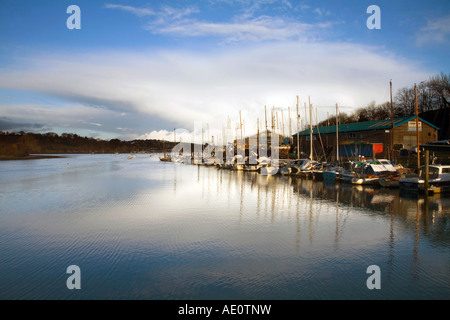 boats moored on penryn river cornwall Stock Photo