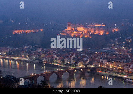 Cityscape of Heidelberg at night, Germany Stock Photo