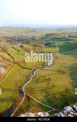 View from the top of Malham Cove Yorkshire Dales UK Stock Photo