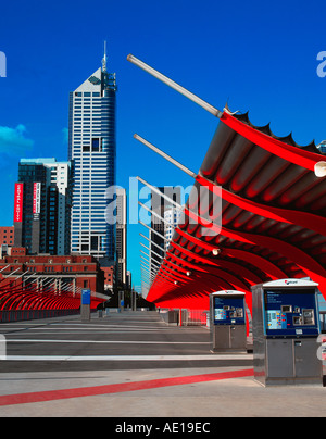 Pedestrian overpass and Railway Station Entrance Melbourne Victoria Australia Stock Photo