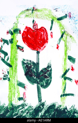 Child’s painting of a flower Stock Photo