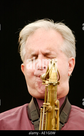 American saxophonist Scott Hamilton performing at Brecon Jazz Festival Powys Wales UK Stock Photo