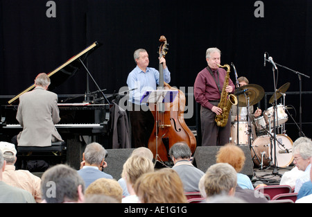 American saxophonist Scott Hamilton performing at Brecon Jazz Festival Powys Wales UK with his quartet Stock Photo