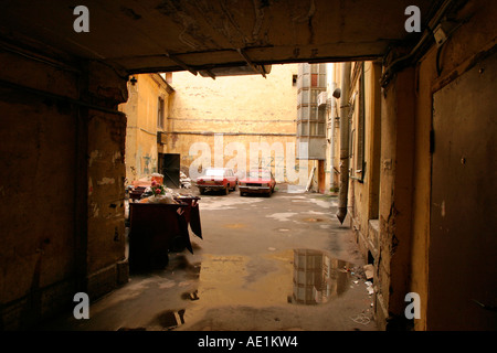 Old appartment buildings tunnel in St Petersburg Russia Stock Photo