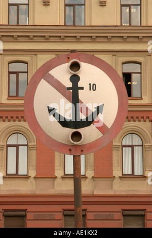 Displacement Limit Sign at Neva River Embankment in St Petersburg Russia Stock Photo