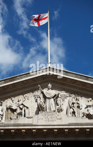 English flag flying above Royal Exchange, London, England Stock Photo