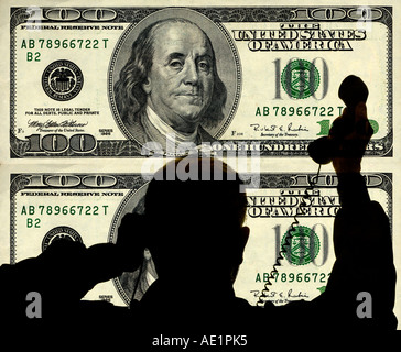 man on telephone celebrating with money image Stock Photo