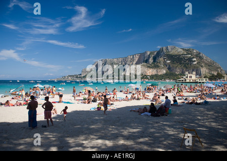 Beach Scene at Mondello Palermo Sicily Italy Stock Photo