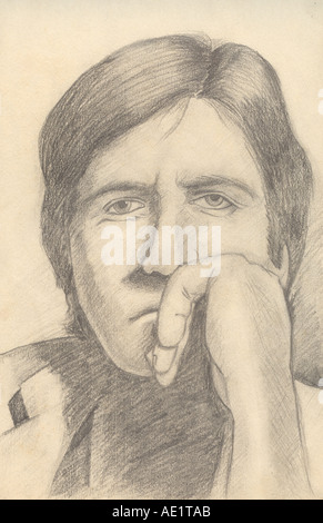 ARS71038 Painting illustration drawing black and white monochrome sketch of Indian bollywood actor Amitabh Bachchan India Stock Photo