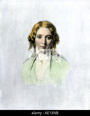 Harriet Beecher Stowe in 1853. Hand-colored woodcut Stock Photo