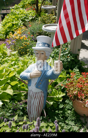 Valparaiso Indiana,Windy Ridge Farms,nursery,Uncle Sam garden ornament statue,US flag,visitors travel traveling tour tourist tourism landmark landmark Stock Photo