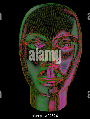 3D robot wire frame rendition of an alien head Stock Photo