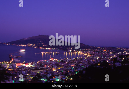 Greece Zakynthos Town and harbour at dusk seen from the Kastro in the Bohali district Stock Photo