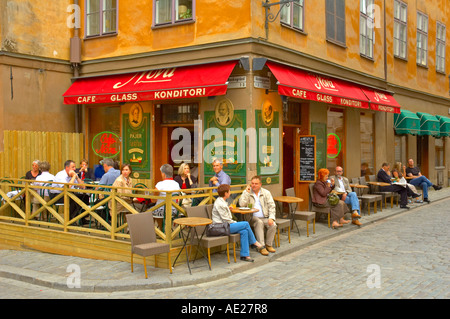 Terrace in Gamla Stan the Old Town in central Stockholm Sweden EU Stock Photo
