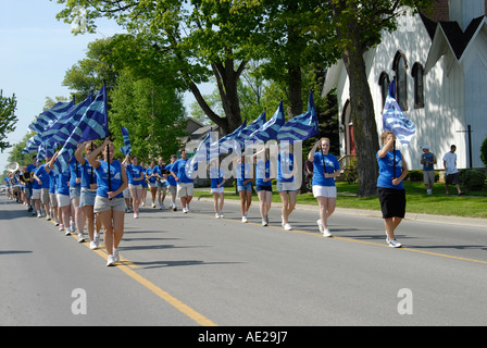 High school marching band in Memorial Day Parade Lexington Michigan Stock Photo