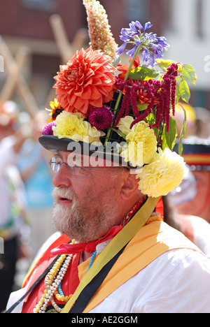 Knockhundred Shuttles morris dancer at Warwick Folk Festival, Warwickshire, England, UK Stock Photo