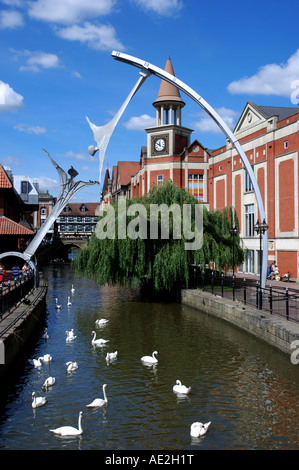 Waterside Shopping Centre and River Witham, Lincoln, Lincolnshire, England, UK Stock Photo