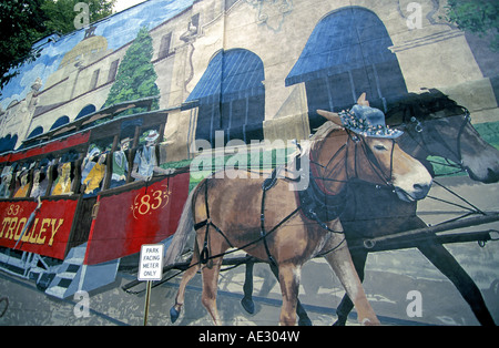 Murals along the main street adjacent to Bath House Row in Hot Springs National Park Arkansas Stock Photo