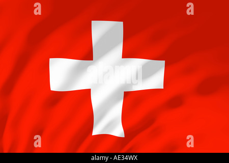 The Swiss flag shown with ripples caused by the wind Stock Photo