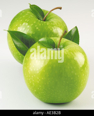 TWO GREEN APPLES Stock Photo