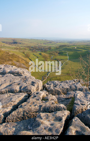 View from the top of Malham Cove Yorkshire Dales UK Stock Photo