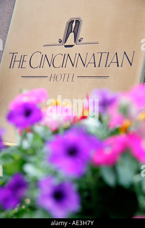 Cincinnati Ohio,The Cincinnatian,hotel,sign,flower,flower,entrance,front,OH070726067 Stock Photo
