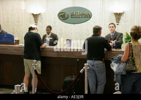 Cincinnati Ohio,Hilton Netherland Plaza,hotel,front desk check in reception reservation reservations register registration,reservationist,guest servic Stock Photo