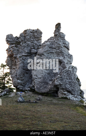 Natural seastacks in Gotland called Rauks. This Rauk is called Jungfrun and is the highest one in Gotland, Sweden Stock Photo