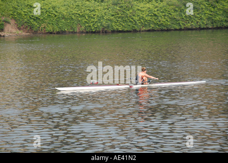 Boathouse Row area along the Schuylkill River sculler rowing Philadelphia Pennsylvania PA USA Stock Photo