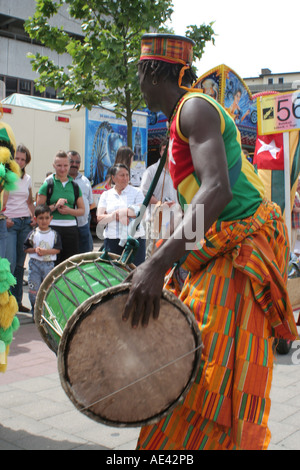 Hamburg Festival cultural Altonale. Black Drummer Stock Photo