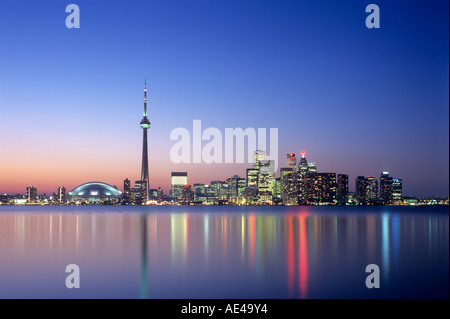 Toronto Skyline at night with a reflection in Lake Ontario, Canada ...