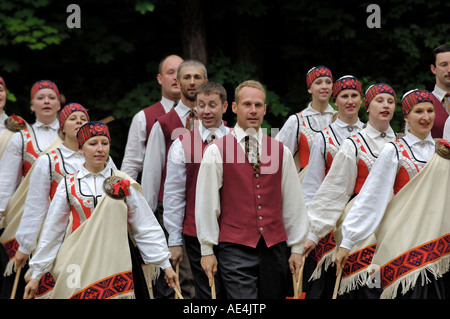 Traditional Latvian folk dancing, performed at the Latvian Open Air Ethnographic Museum, near Riga, Latvia, Baltic States Stock Photo