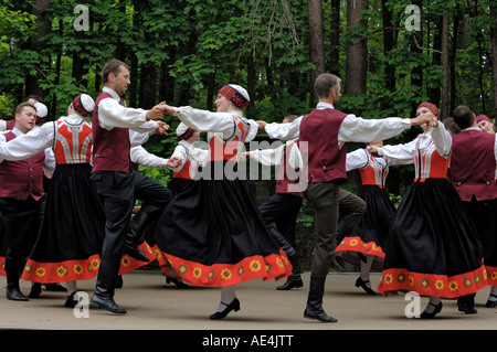 Traditional Latvian folk dancing, performed at the Latvian Open Air Ethnographic Museum, near Riga, Latvia, Baltic States Stock Photo