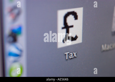 Macintosh PC personal Computer screen with tax folder on desktop Stock Photo