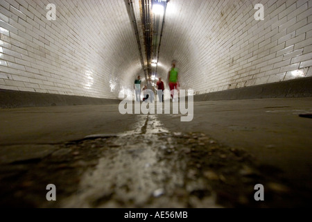 The Greenwich Foot Tunnel, under the River Thames in East London, links Greenwich on the south side with Millwall on the north. Stock Photo