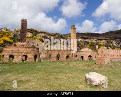 Kilns and chimneys at ruined remains of Porth Wen brickworks.  Isle of Anglesey North Wales UK Britain Stock Photo