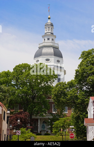 The dome of the Maryland state capitol building in Annapolis seen from the back entrance to the statehouse Stock Photo