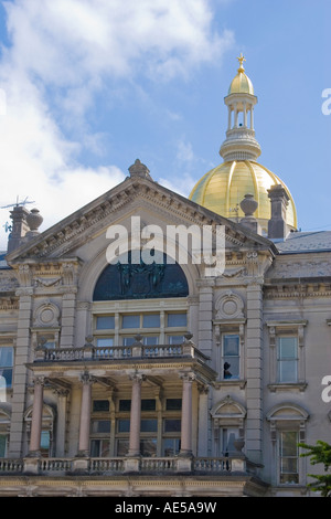 Classic architecture and gold dome at the top of the New Jersey state capitol building or statehouse in Trenton Stock Photo