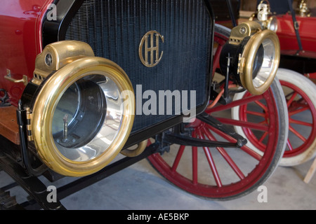 Gas powered headlights and grille of 1913 International Harveseter Company IHC model MW truck Stock Photo