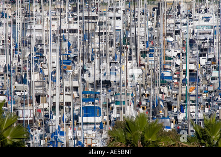 Hundreds of boats and masts crowded together at dock at Los Angeles Marina Marina del Rey Los Angeles California Stock Photo