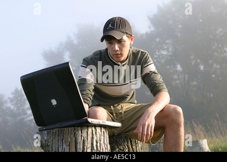 Boy using Laptop Stock Photo