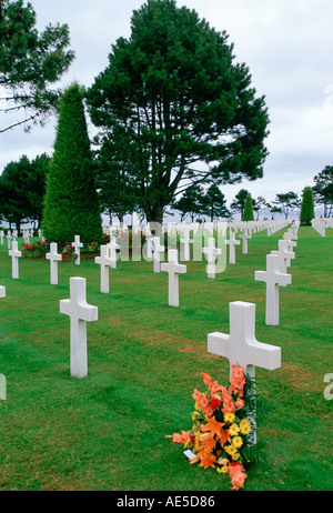 Headstones at United States Military Cemetery at Utah Beach in Normandy France Stock Photo
