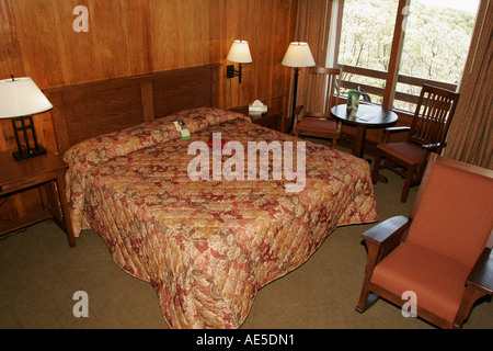 Shenandoah National Park Virginia,Page County,Big Meadows Lodge,rental unit,bedroom,bed,visitors travel traveling tour tourist tourism landmark landma Stock Photo